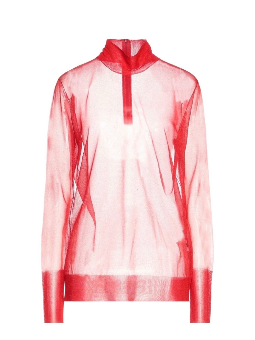 Dolce & Gabbana Sheer Red Mock Neck Mesh Top